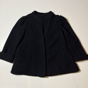 Vtg Phippe Marco 100% Pure New Wool Short Pea Coat Black Lined Textured Jacket